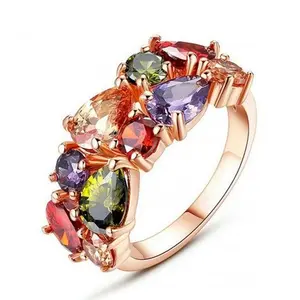Rainbow Zirconia Engagement Ring - Geometric Elegance, Elegant Statement Index Finger Jewelry