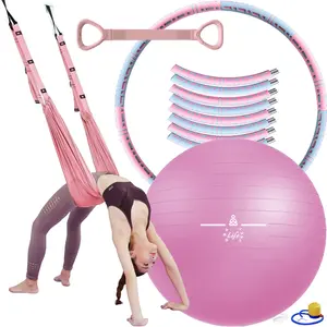 Yoga/Pilates Set. Anti-Burst and Slip Resistant Yoga Ball. Leg Stretcher Strap for Pilates. Free Weight Hula Hoop. Figure 8 Fitness Resistance Band