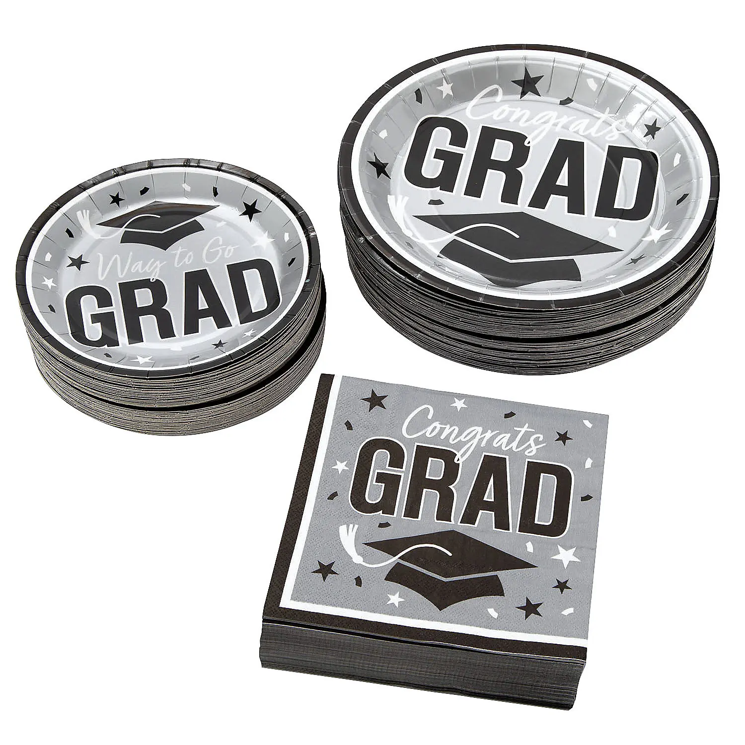 Bulk Silver Disposable Tableware Kit (150 Ct. for 50 Guests) - Open House, Graduation Supplies, Disposable Napkins, Time-Saving Home & Party Essentials