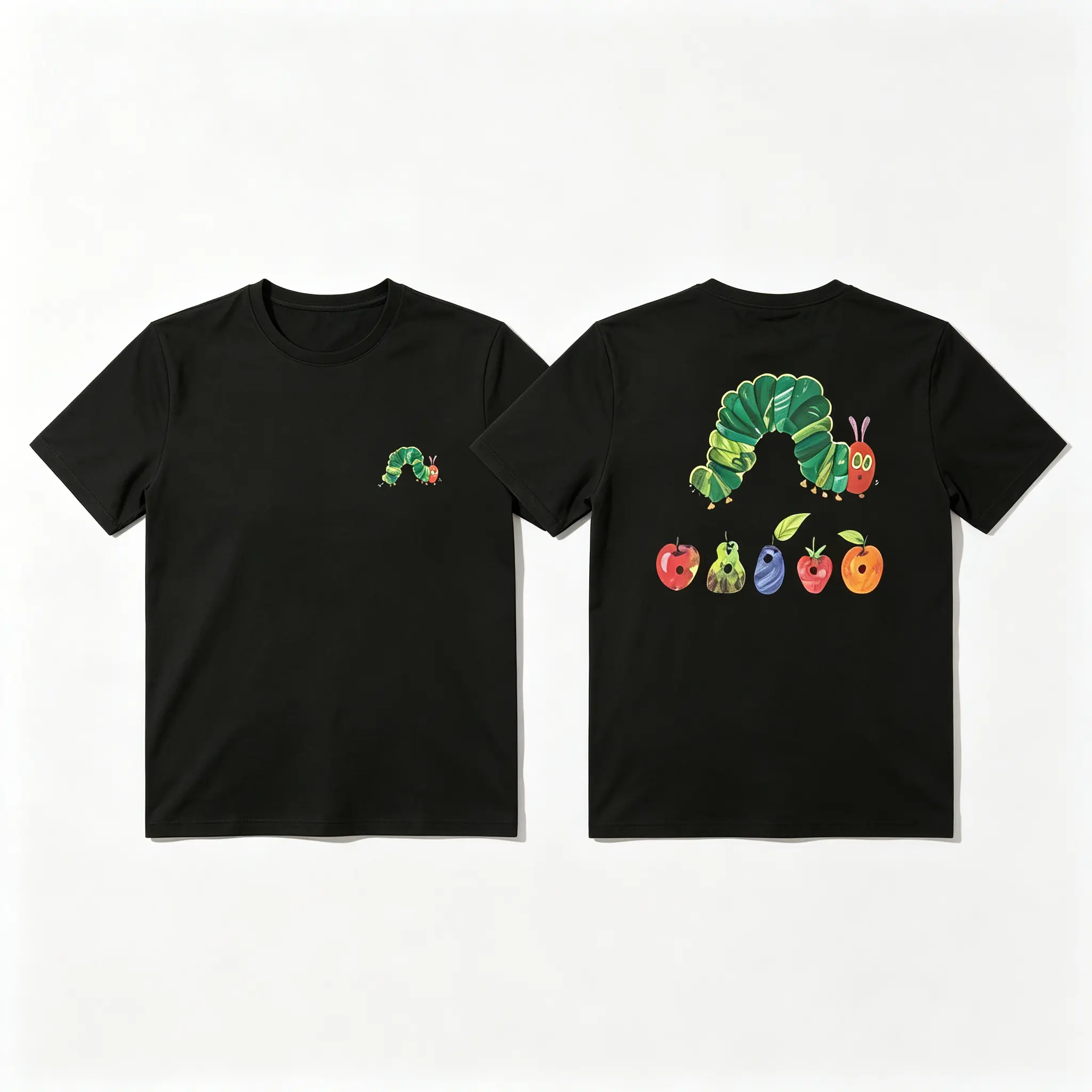 Women's Caterpillar Graphic T-Shirt, 100% Cotton Casual Short Sleeve Tee with Double-Sided Storybook Print for Teachers, Shortsleeve