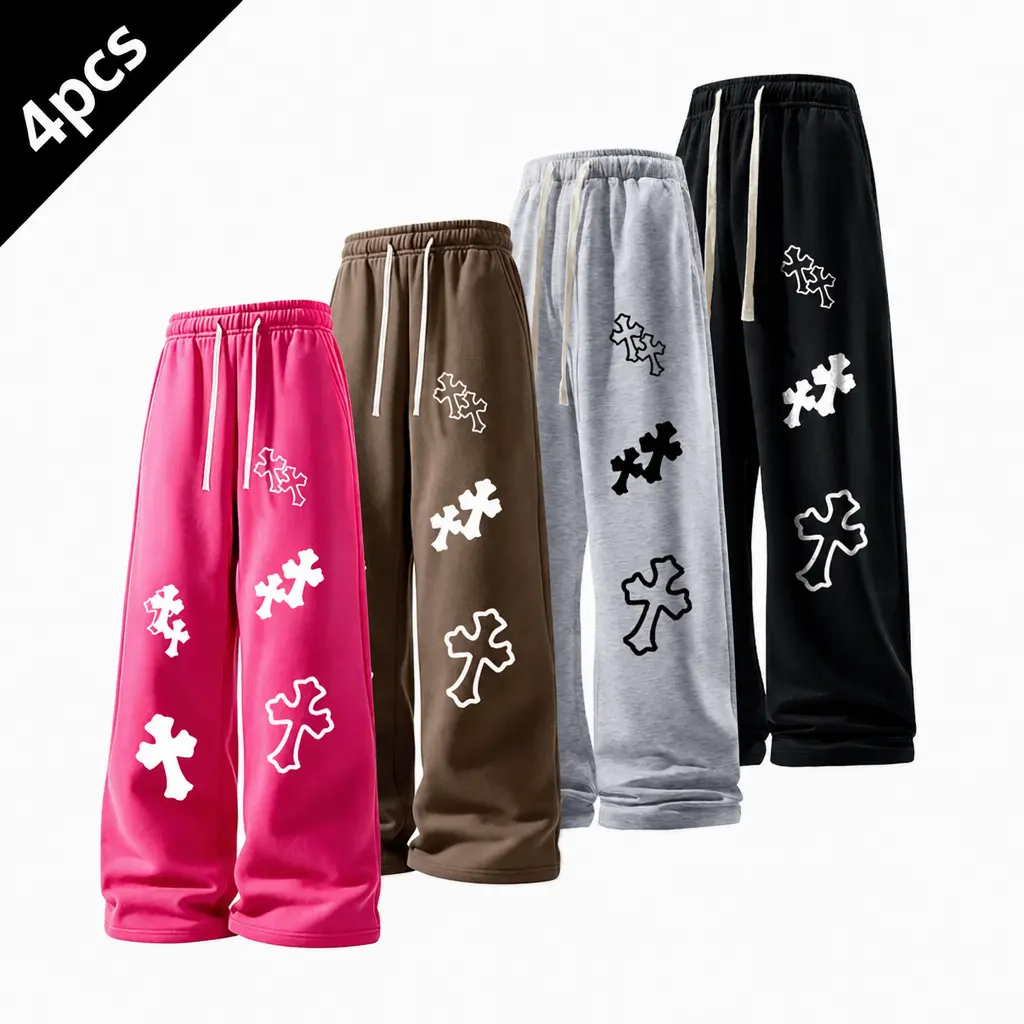 #Springfresh American style 60% pure cotton straight leg casual pants, durable for daily wear, multi-color neutral sports pants, classic printed sweatpants, sweeping pants
