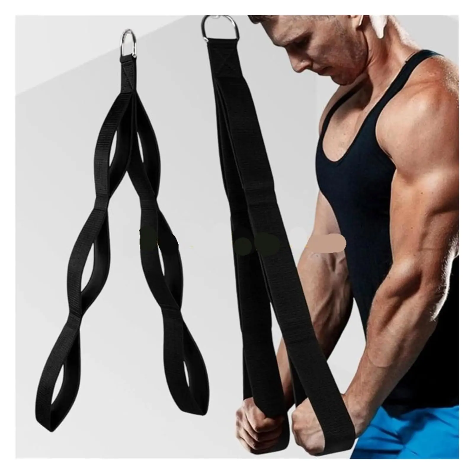 Tricep Rope Cable Attachment Extra-Long Dual-Handle Design with Neoprene Grips for Gym Workouts and Greater Range of Motion Double Handles, Adjustable, Sporty Exercise Machine Attachments, Cushioned, Triceps Focus, Dual Handles