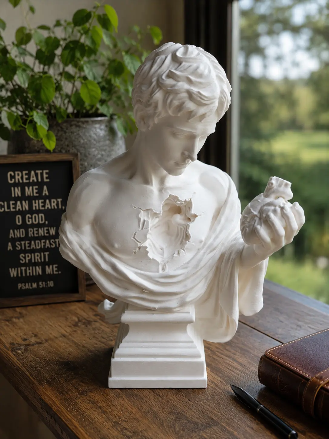 David Bust Statue with Anatomical Heart | 3D Printed Decorative Sculpture
