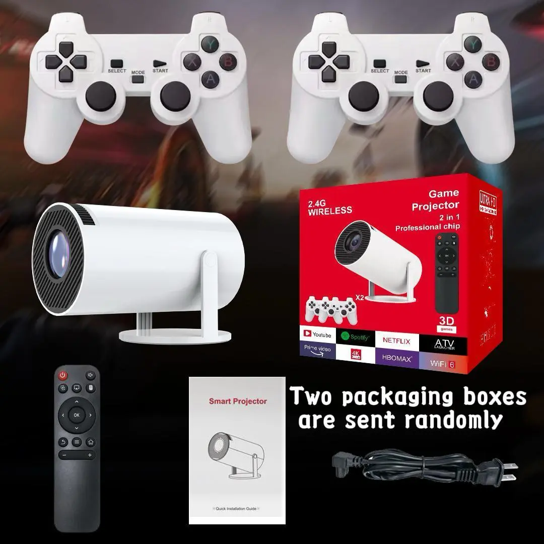 Christmas 4K Game Projector with Two Game Consoles,Portable Projector WiFi6, Automatic Correction, 270° Rotatable Compatible with iPhone android projector Audio