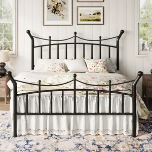 HOOMIC 14" Metal Platform Bed Frame – Victorian Crown Style Headboard & Footboard, Under-Bed Storage, Noise-Free, Easy Assembly, No Box Spring Needed, Twin/Full/Queen/King, Black/White/Pink/Gold