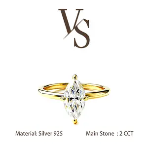 [Venus Jewelry] Synthetic Moissanite 2 CCT Marquise Cut Solitare Design VVS 1 D Color Solid Silver 925 Solitare Ring