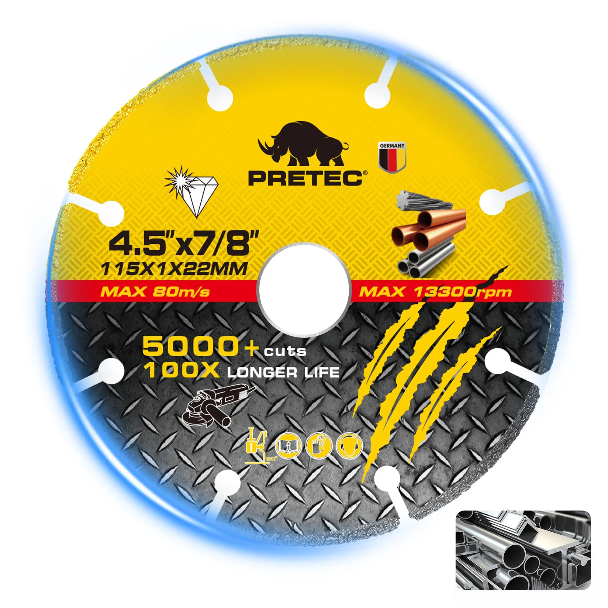 4-1/2 Inch Cut Off Wheel with 7/8" Arbor, Carbide Diamond Cutting Wheel for Angle Grinder, Metal Cutting Disc with 5000+ Cuts on Rebar, Steel, Iron & INOX–1 Pack