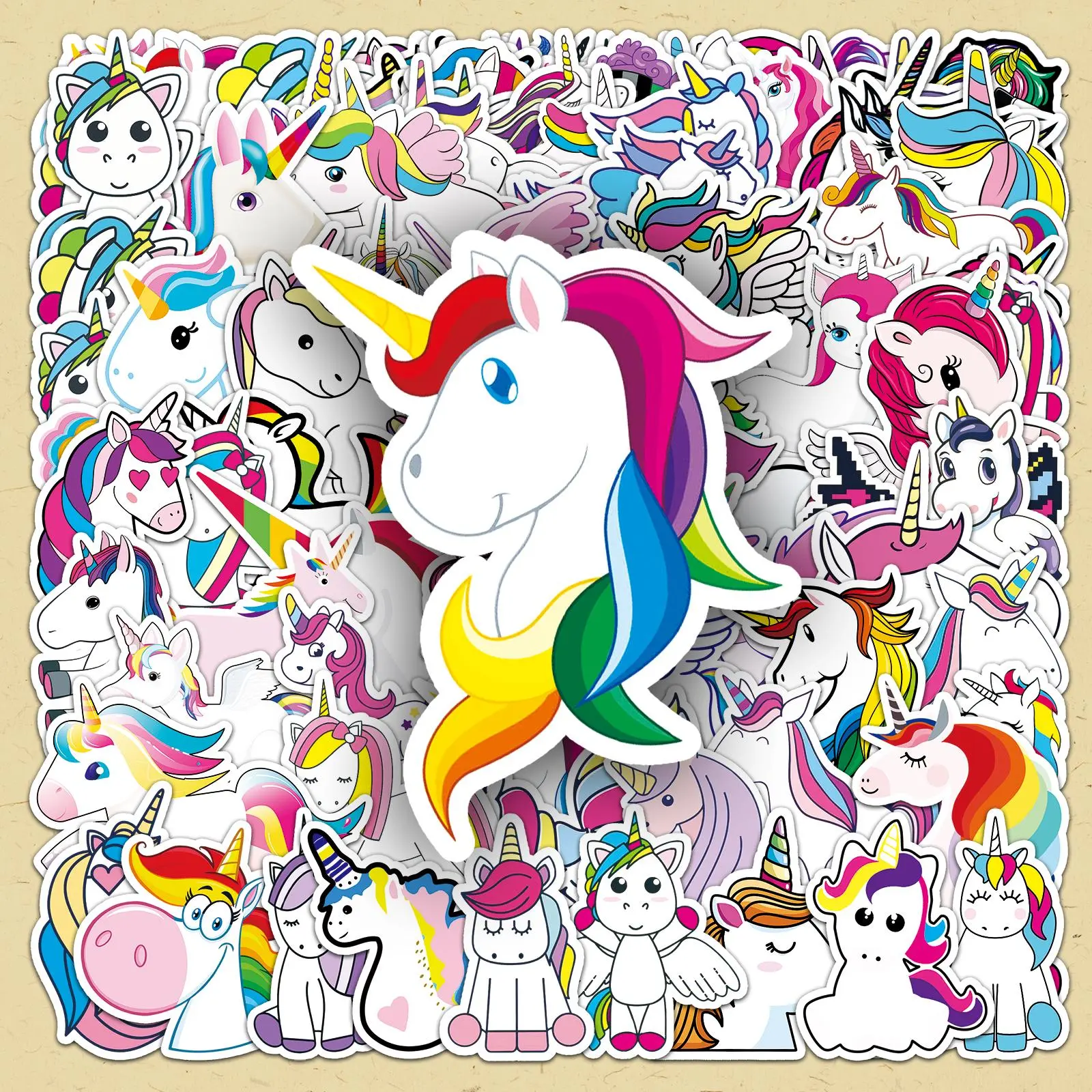 Unicorn Pattern Sticker, 101pcs/set Cute Cartoon Unicorn Decorative Sticker, DIY Decals for Water Bottle, Laptop, Phone Case, Scrapbooking, Journal Making