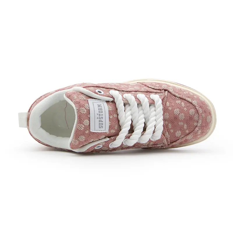 Preppy Chunky Sneakers, Unisex Round Toe Canvas Trainers with Thick Braid Laces, Leopard Print Accent, Wide Fit for Campus Walking, Rope Laces, All Season, Basic, Breathable