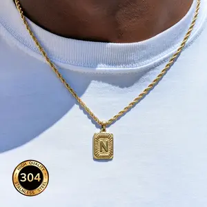 1Pc hip hop geometric pattern stainless steel 26 initials men's necklace, name pendant, suitable for daily wear and boyfriend's birthday gift