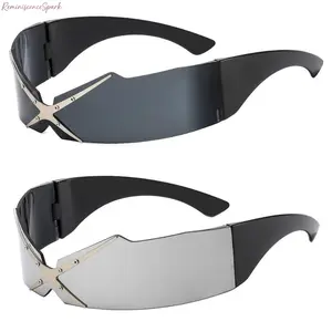 2-Pack Y2K Futuristic Wrap Around Sunglasses, Trendy Oversized Shield Sunglasses for Women Men, Punk Cyber Y2K Accessories, UV400 Protection, Ideal for Rave, Festival, Streetwear, Party, Daily Fashion