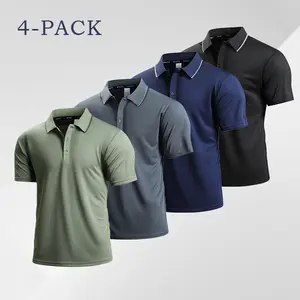 Men's 4-piece Simple and stylish Polo Shirt - Moisture wicking, elastic and comfortable version, ideal for work, sports and leisure travel