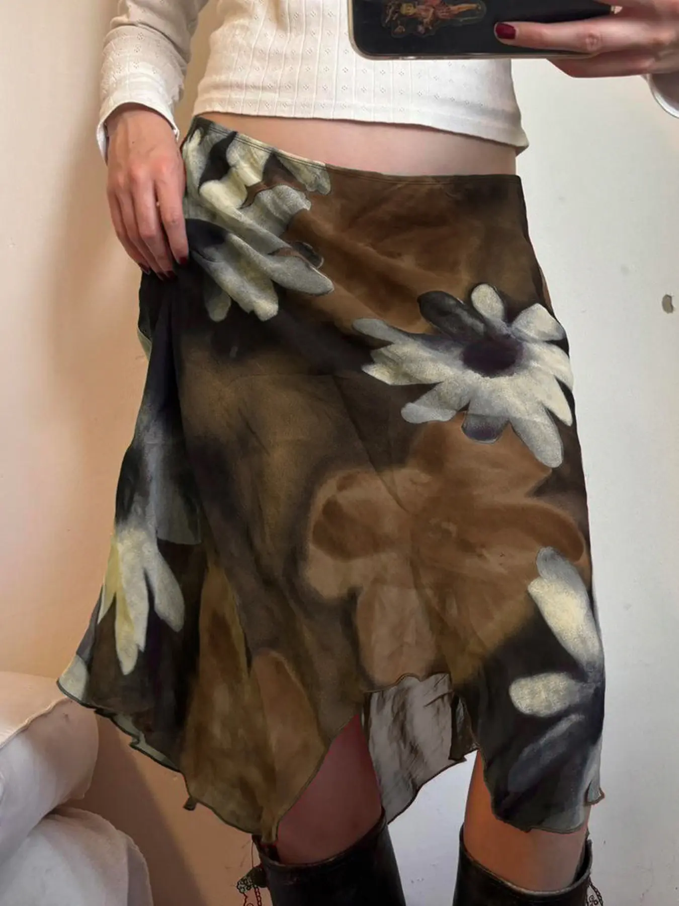 Vintage Floral Print Asymmetrical Skirt, Elegant Women's Bodycon Midi Dress, Casual Streetwear for Outdoor Dates, Casual Comfy Skirt, Vintage Skirts