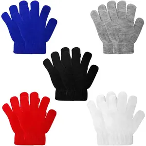 F-HBL15  3-24 Pairs Winter Knit Gloves for Kids - White Finger Gloves for Boys and Girls