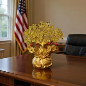 16cm/6. 3inch Tall Artificial Tree Feng Shui Citrine/Yellow Crytal Money Tree with Money Pots