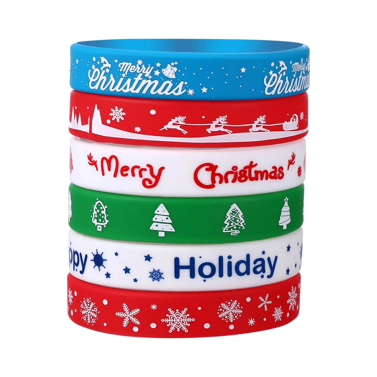 OIDEA 6-Pack Christmas Silicone Bracelets, Flexible & Adjustable Holiday Wristbands for Kids & Adults, Festive Party Favors Set, Adjustable Bands Bracelets & Bangles, Body-Safe Silicone Bracelets & Bangles