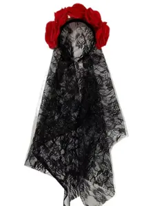 Gothic Floral Mask with Veil, Halloween Costume Accessory, Elegant Party Headband for Adults, Gothic Wedding Hairpiece