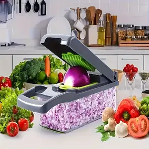 Multifunctional Vegetable Chopper with Container, Onion Chopper Dicer, Veggie Slicer, Vegetable Cutting Slicer for Salad, Potato, Carrot - Includes Egg Separator, Hand Guard & Cleaning Brush - Kitchen Gadgets, Durable Vegetable Slicer