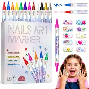 12-Color Dual-Tip Nail Art Doodle Pen, Safe & Easy DIY Nail Tool, Quick-Dry Acrylic, 3D Nail Art Fun, Home & Salon Manicure, Perfect Gift for Kids Nail Accessories Cutics