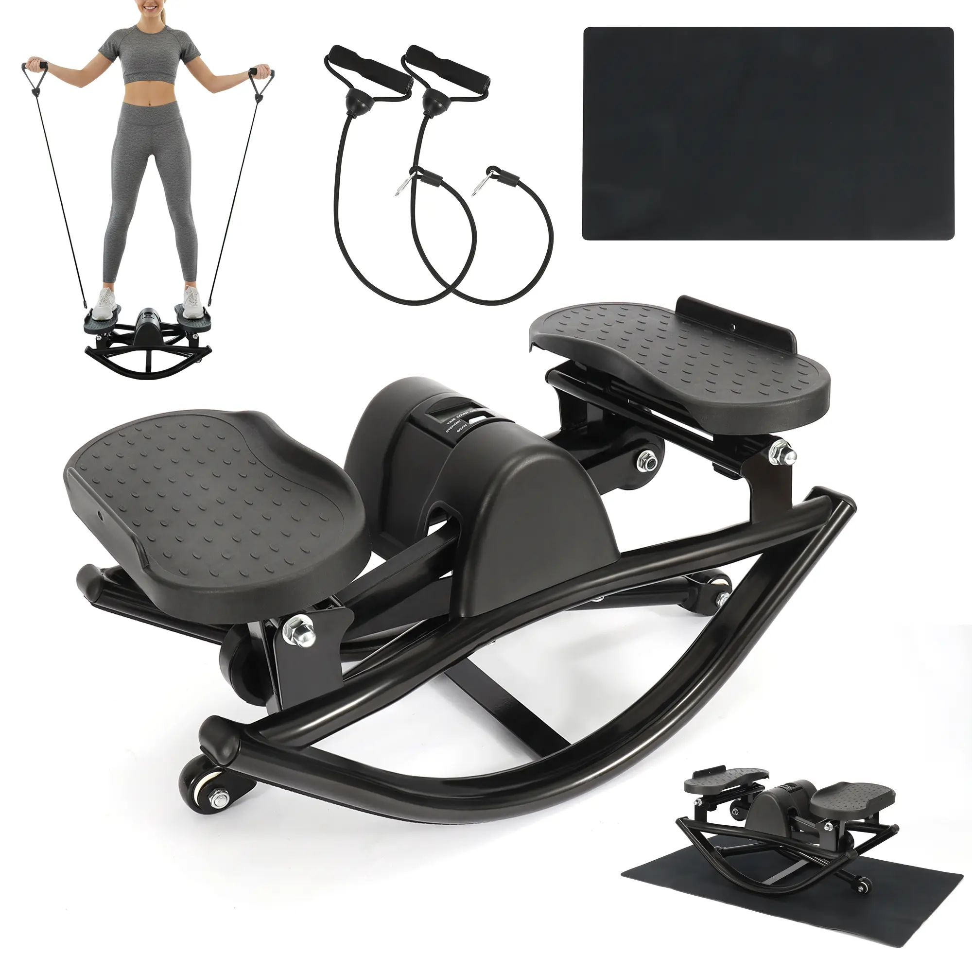 Lpxpass Twisting Rocking Stepper - Steppers for Exercise, Indoor Fitness Equipment with 3D Motion Balance Board, Resistance Bands for Low-Impact Workout, 250 lbs Capacity, Ideal for Home Use, Twisting Stepper
