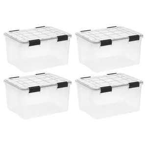 IRIS 44qt Plastic Storage Bins with Sealed Lids Clear Gasket Box Airtight Containers 4pk