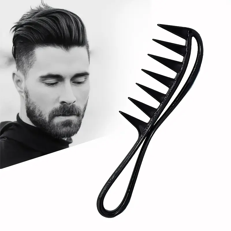 Wide-Tooth Comb for Men - Large, Curved Design with Fishbone Texture, Durable ABS Plastic Handle, Ideal for All Hair Types, Hair Comb