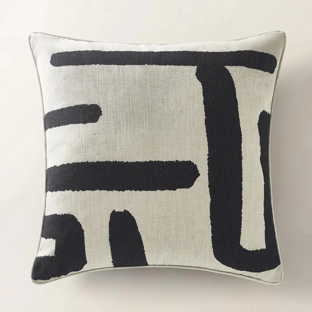 Z Gallerie Rian 22"x22" Faux Linen Dual-Side Reversible Pillow, Modern Black & Ivory Bold Pattern Double Sided Print, Soft Yet Structured Feather Down Cushion, Creative Artful Decorative Cushion for Sofa
