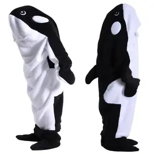 Wearable Shark Blanket Onesie For Adult Hoodie  Super Soft Comfortable Costume Black Whale M