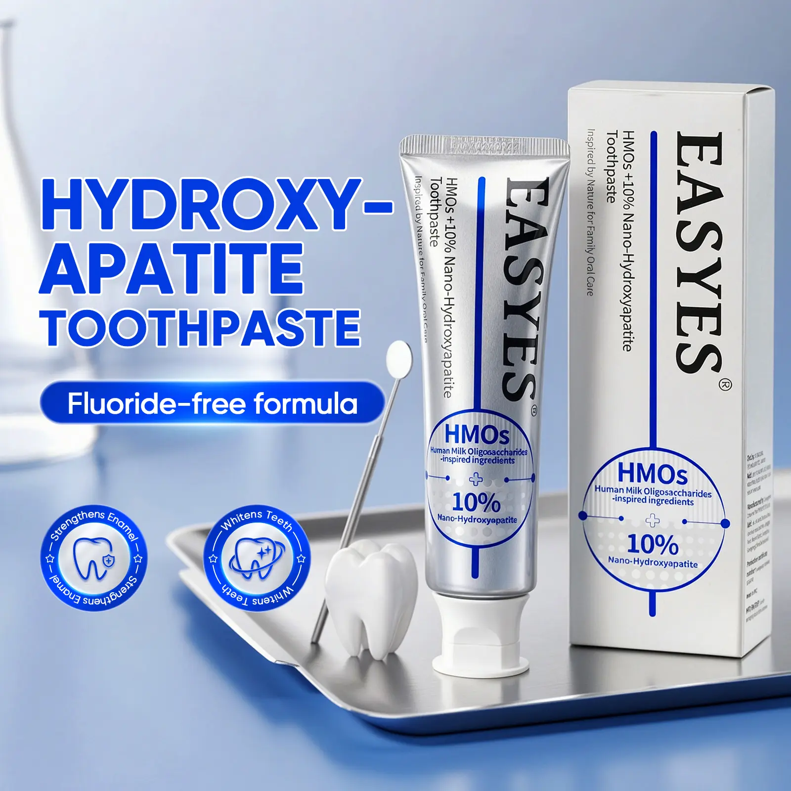 【Easyes】HMOs 10% Nano Hydroxyapatite toothpaste - fluoride free probiotics toothpaste anti-sensitivity enamel strengthening Fight Cavities fresh breath gum care toothpaste Fights Oral Bacteria