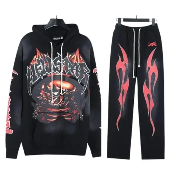 Hellstar Future Flame Grey Hoodie & Sweatpants, Y2K Graphic Streetwear, Unisex Jogger Pants, Casual Urban Outfit