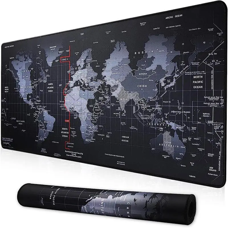 World Map Pattern Gaming Mouse Pad, Large Size Mouse & Keyboard Mat With Stitched Edge, Non-slip Desk Mat For Home Office Laptop Computer