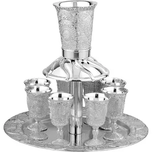 Silver-Plated Kiddush Cup Fountain – Wine Fountain Kiddush Cup Set for Shabbat, Havdalah, Passover – Judaica Shabbat and Holiday Gift