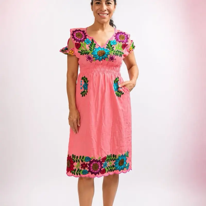 Vestido Raquel - Mexican dress Handmade in chiapas Mexico Embroidered Dresses - vestido mexicano hecho a mano artesanal - elegante tradicional  Casual Traditional Elegance - vestido artesanal hecho en México