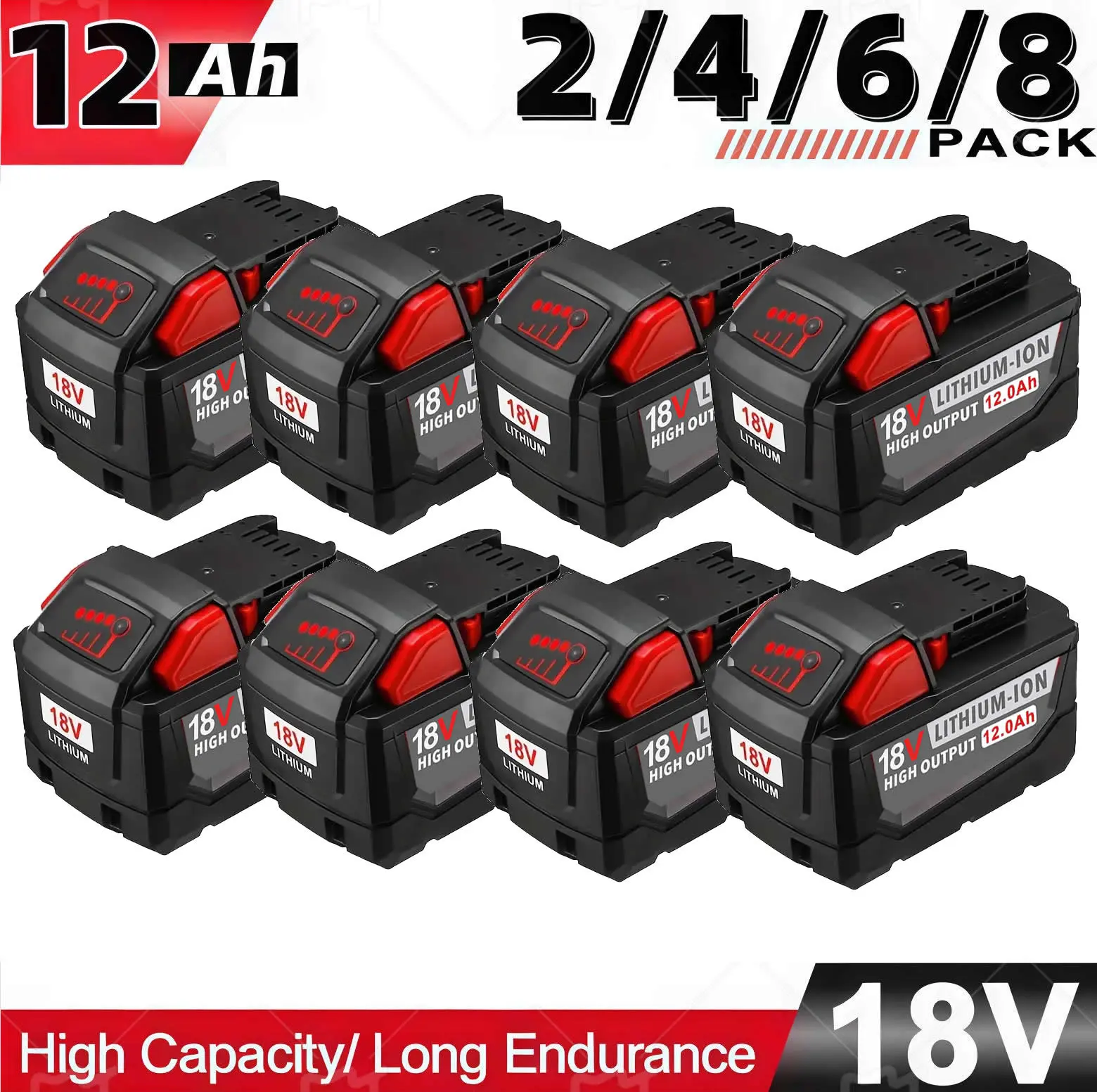 【For Milwaukee】M18 1&2&4Pack 12.0Ah 18V Replacement Battery for milwaukee Replacing batteries with electric tools M-18 Battery Pack Compatible with M-18 12.0Ah Lithium Battery 48-11-1890,48-11-1850, 48-11-1828, Cordless Tools milwaukee battery