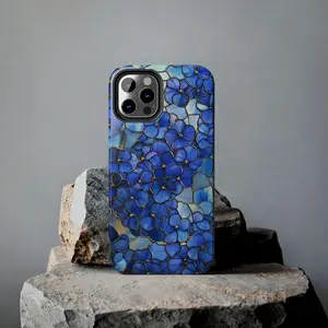 Blue Hydrangea Stained Glass Phone Case Wildflower Floral Artful Aesthetic Vintage Case Gift Phone Cases. Case for IP 11 12 13 14 15 16 17 Pro, Plus, Promax, S21,22,23,24,25 Ultra, Tough Case, Magsafe Case