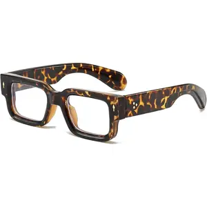 Square Thick Frame Glasses for Women Men Chunky Rectangle Blue Light Glasses Non Prescription Eyeglasses