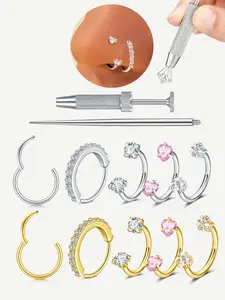 Cz Stainless Steel Nose Ring, Horseshoe Heart Design, 8mm Internal Threaded Septum Ring, Cartilage Ear Screen Lip Piercing Jewelry