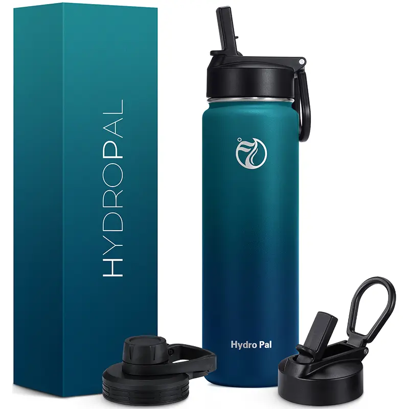 25oz Double-Wall Insulated Stainless Steel Sports Water Bottle - Portable Insulation Travel Tumbler with 2 Leak-Proof Lids (Chug, Straw Handle), Obsidian Ombre Flask for Workouts, Daily Hydration