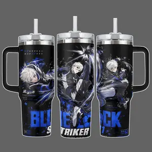 Nagi Seishiro Blue Lock Striker Anime Tumbler, Stainless Steel Insulated Cup 20oz/40oz with Straw Lid Included, Blue Soccer Full Wrap Design