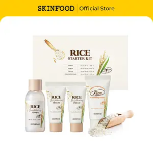 [SKINFOOD Official] Rice Starter Kit | Rice Toner, Rice Serum, Rice Moisturizer, and Rice Face Wash for Glass Skin, Korean Skin Care Set, Travel Size Kit, Stocking Stuffers, Gift Set for Women, Skincare Gift Set