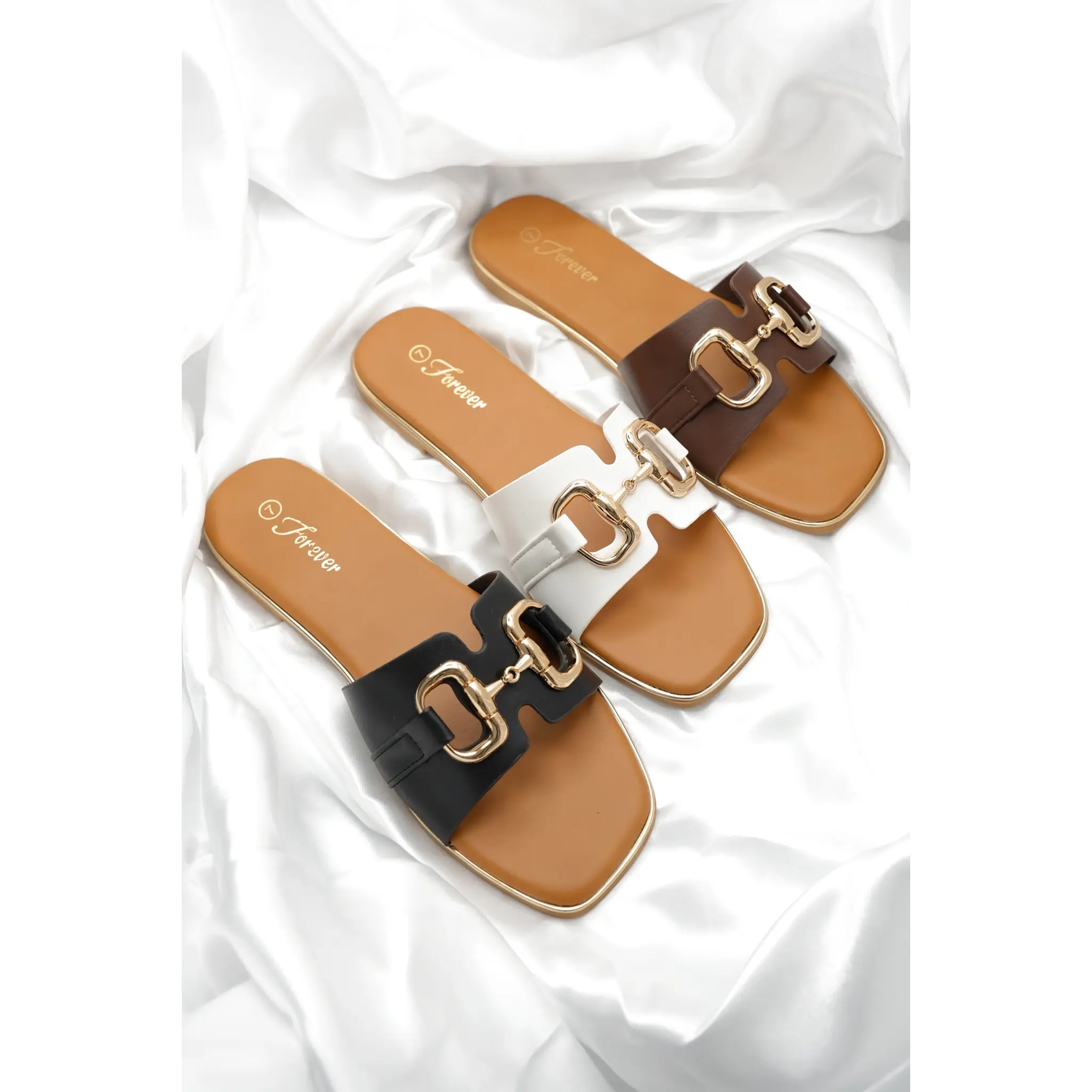 Buckle Detail Vegan Leather Slide Sandal
