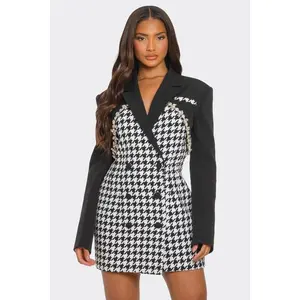 Monochrome Glam Houndstooth Blazer Dress