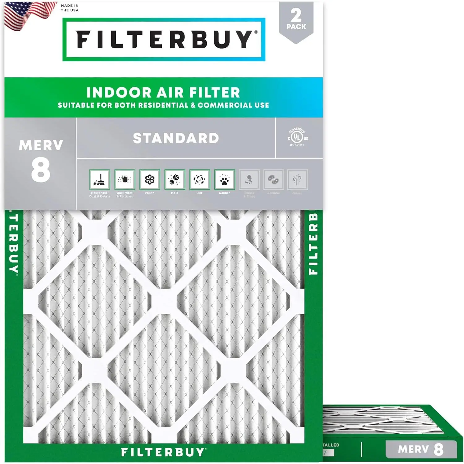 Filterbuy 17.5x21x1 In Replacement HVAC AC Furnace Air Filter (2-Pack), Pleated MERV 8 Dust Defense (Actual Size: 17.50x21.00x1.00 In)