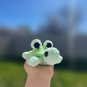 Hand crocheted turtle with frog shell (removable)