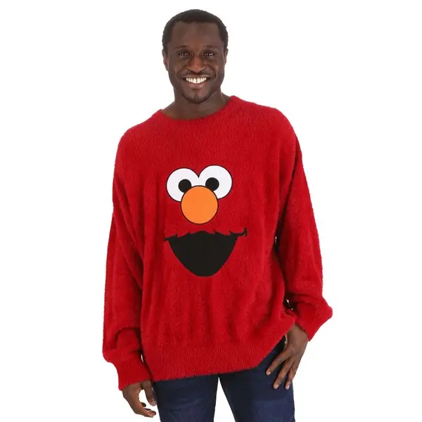 Adult Sesame Streets Fuzzy Elmo Oversized Sweater