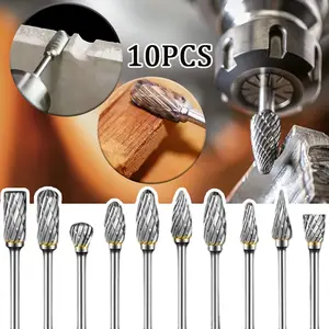 10Pcs Carbide Burr Bits 1/8" Shank Compatible with Dremel Milwaukee Metal Grinding Wood Stone Steel Carving Cutting Engraving Grinder Kit, Metal Wood Stone Steel Grinding Deburring Cutting Porting Carving