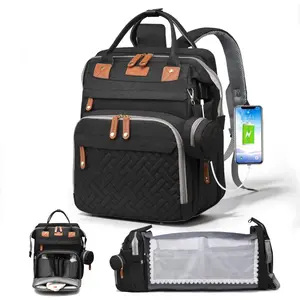 RsenFremior Foldable Diaper Bag Backpack with Bed,large Diaper Bag for Mom Dad, Changing Pad and Lovely Gift for Baby Needs ,2 Insulate Pocket& Breast Pump Diaper Bag Apply for Mother and Child Goods