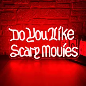 Do You Like Scary Movies Neon Sign LED Neon Light for Movie Night Party Decor Horror Room Gothic Font Halloween Decoration