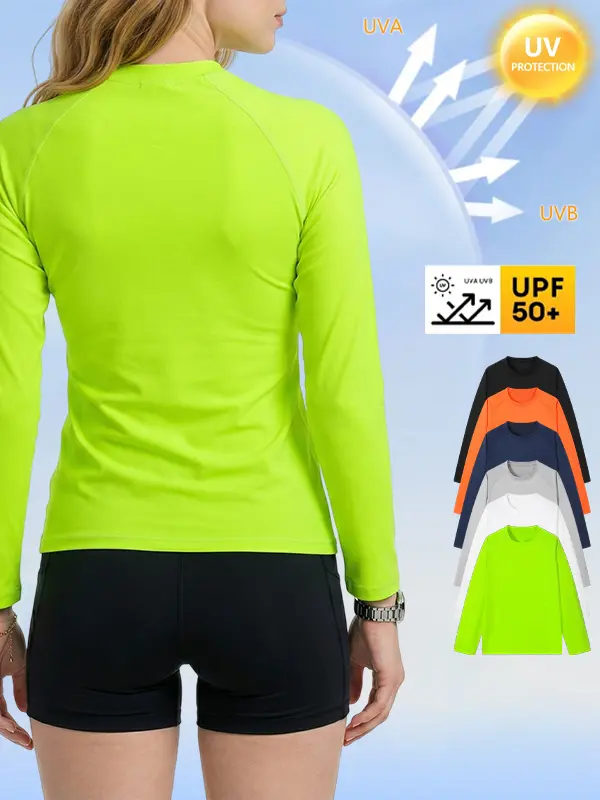 Rash Guard for Women UPF 50+ SPF UV Protection Long Sleeve Workout Tops with Pockets Dry Fit Hiking Swim Shirt