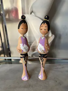 Vintage Kokeshi Figurine Wood Doll Japan Hand Painted With Bun Signed 9.75”